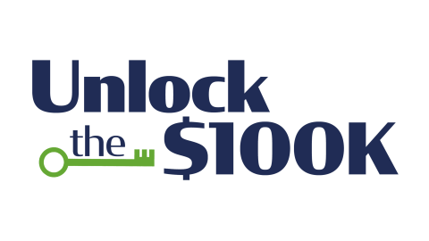 graphic that says, "Unlock the $100K" with a key icon